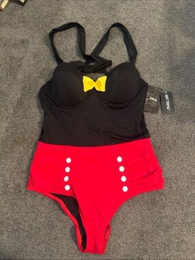 Hot Topic Black, Red & Yellow Minnie Mouse One-Piece Swim - Large